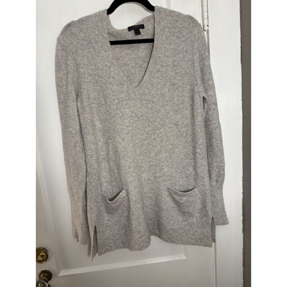 J Crew Merino Wool Alpaca Blend V Neck Front Pocket Tunic Sweater